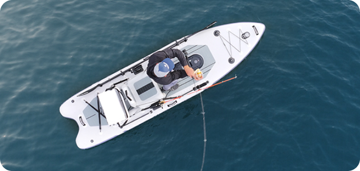 Ventral fishing SUP on the water